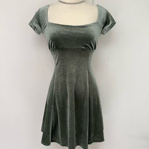 Sage green velvet mini dress